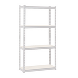A showcase of minimalist elegance and strength, our 4-tier Metal Shelving in Soft White is crafted from heavy-duty steel and MDF, with each shelf able to bear up to an impressive 150kg of evenly distributed weight. Its keyhole lock system ensures firm stability and makes it ideal for use in the home, garage, and warehouse alike. Enjoy timeless style and exceptional durability.