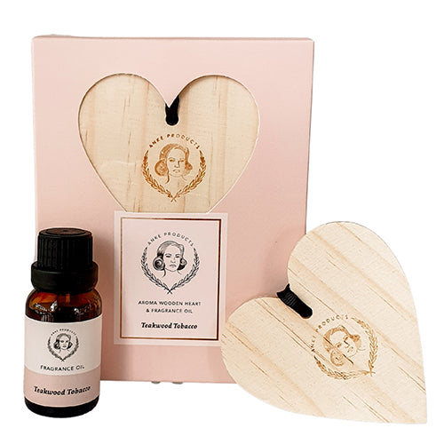 Wooden Heart with Essential Oil - Teakwood Tobacco